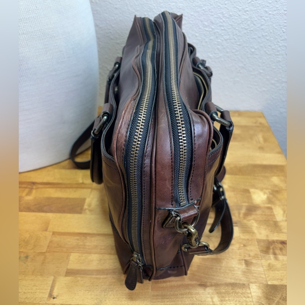 Frye Logan Zip Work Bag in Dark Brown Leather - Picture 5 of 14